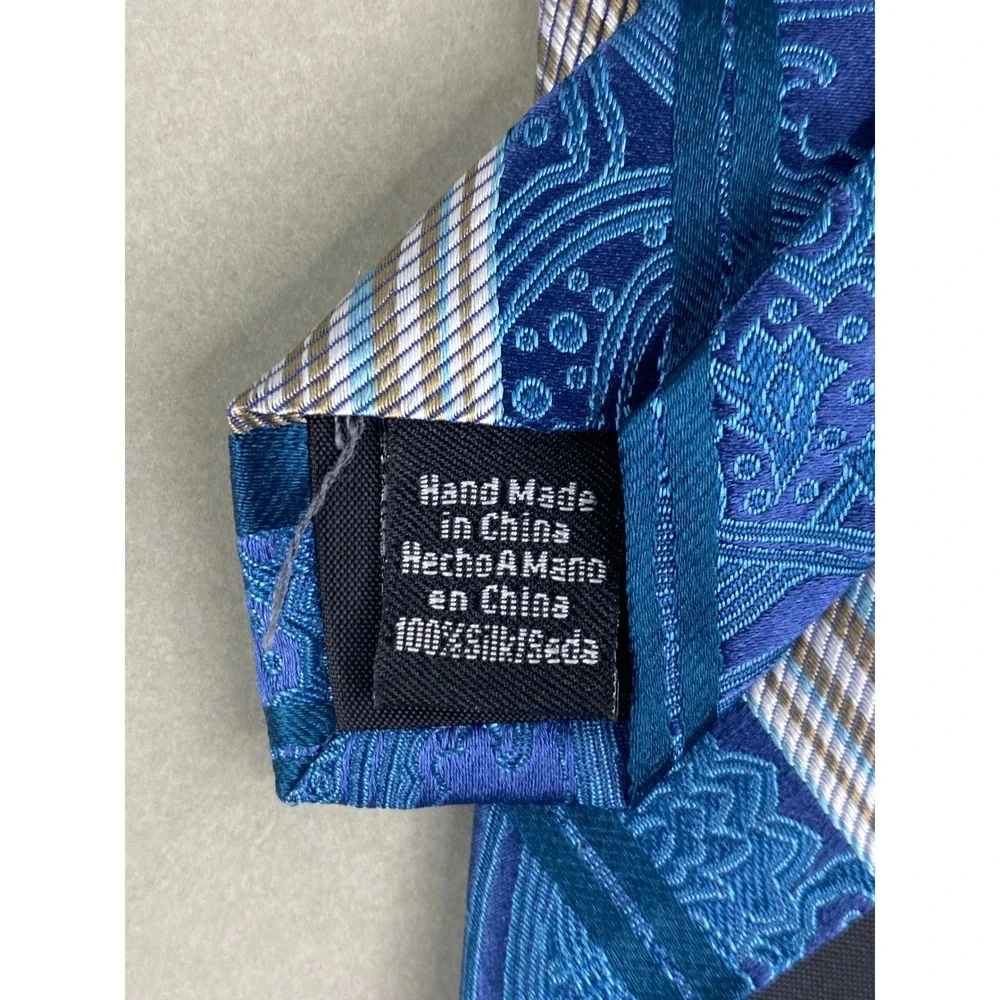 Concepts by Claiborne Mens Tie Blue Paisley Striped Silk Formal Business 57x4
